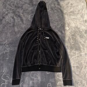 Black velvet Victoria's Secret PINK zip up hoodie. Size XS/S.